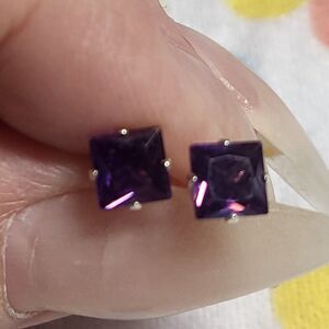 Amethyst Sterling Silver Square Studs